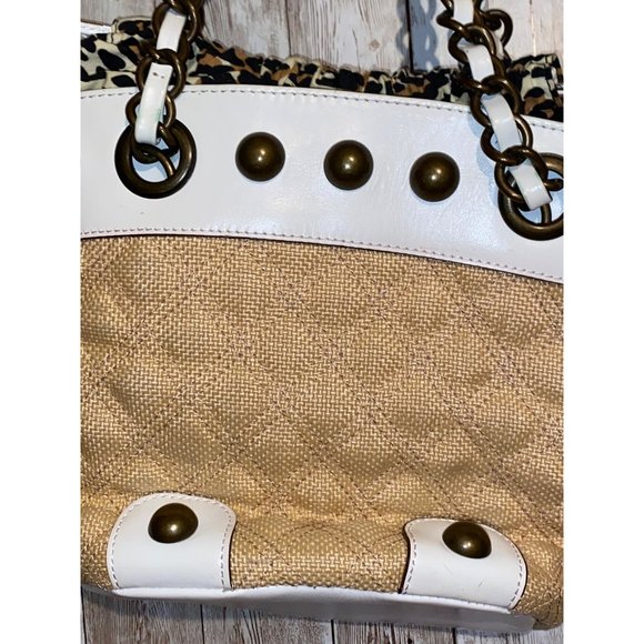 Vintage Betsey Johnson Leather Shoulder Bag Brass Handles Leopard Cheetah - Picture 7 of 15